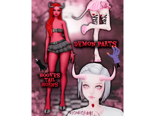 Demon parts. Hooves, horns, tail. by atomiclight