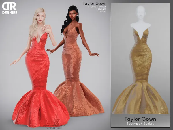 Alpha DERNIER Taylor Gown(Gift) by bergdorfsims - The Sims 4 Custom Content