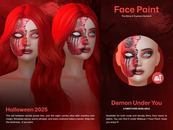 Alpha CUZISLAY Demon Under You Face Paint by cuzislay - The Sims 4 Custom Content