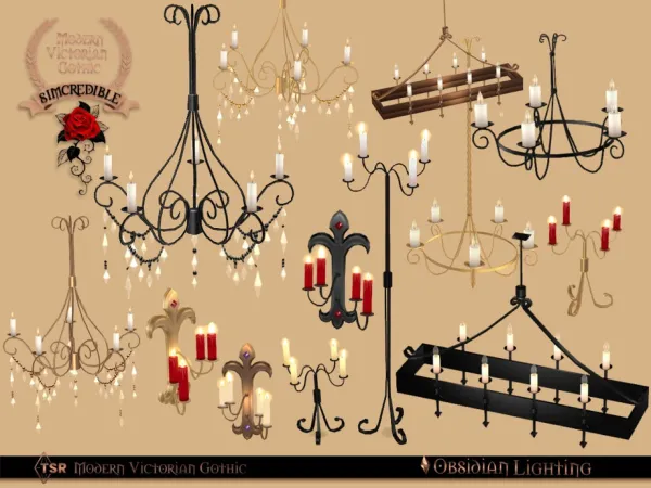 Alpha Obsidian Lighting [ Modern Victorian Gothic ] by simcredible - The Sims 4 Custom Content