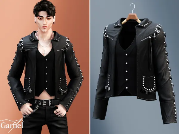 Adult - Studded leather jacket with layered vest by Garfiel