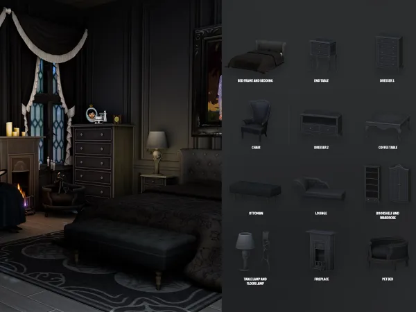 Mix Midnight Manor Bedroom - The Sims 4 Custom Content