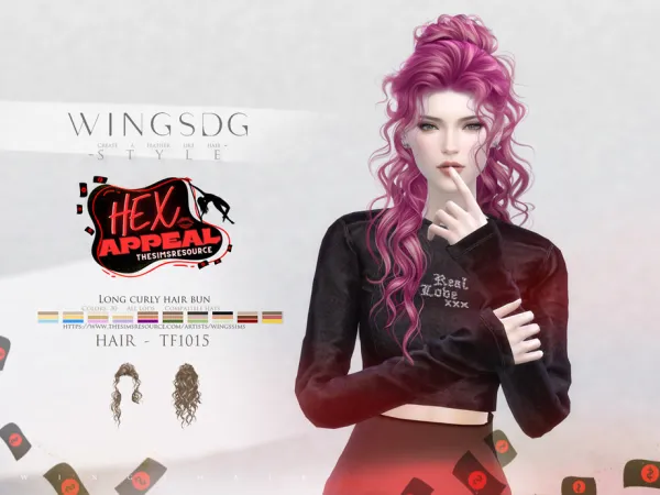 Alpha WINGS TF1015 Long curly hair bun by thesimsresource - The Sims 4 Custom Content