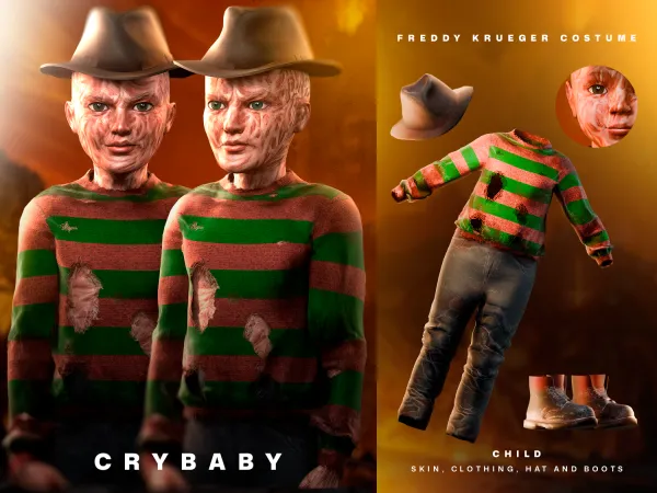 Alpha CRYBABY Freddy Krueger Costume (A Nightmare on Elm Street) I Child by crybaby - The Sims 4 Custom Content