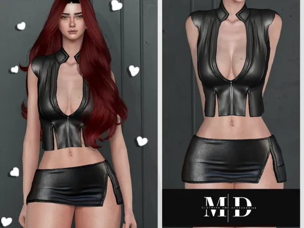 Alpha women's short leather vest - The Sims 4 Custom Content