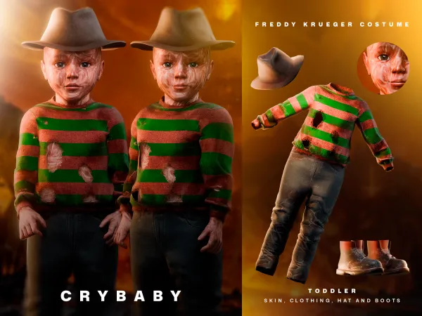 Alpha CRYBABY Freddy Krueger Costume (A Nightmare on Elm Street) I Toddler by crybaby - The Sims 4 Custom Content
