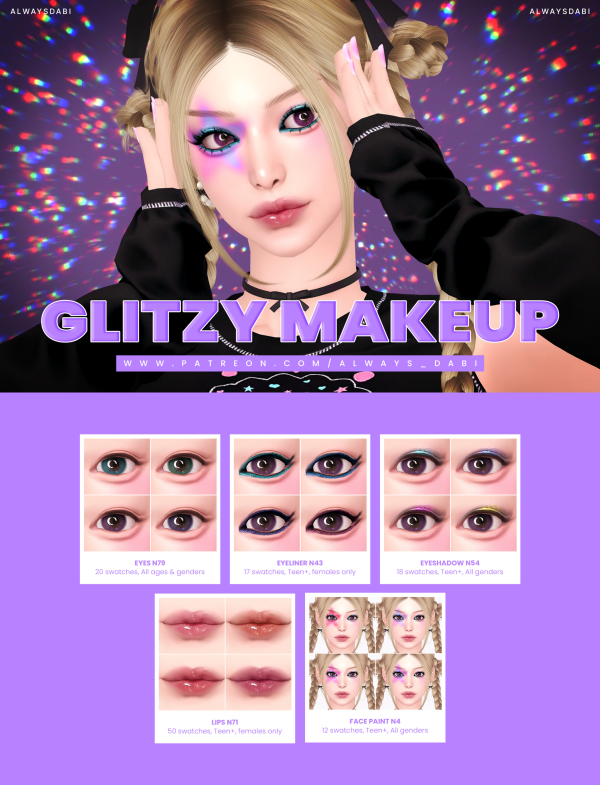 Alpha [AlwaysDabi] Glitzy makeup set by simsfinds - The Sims 4 Custom Content