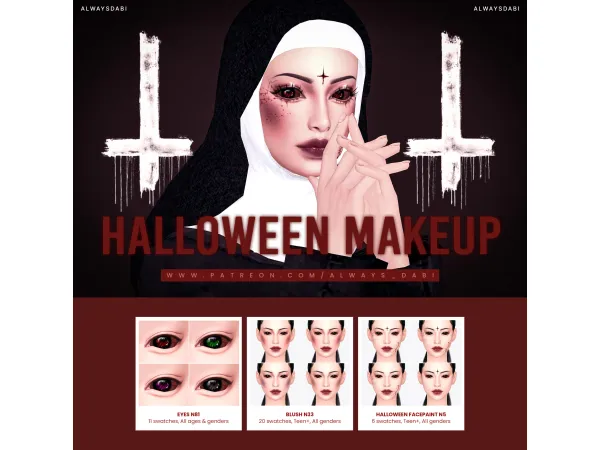 Alpha [AlwaysDabi] Halloween makeup set - The Sims 4 Custom Content