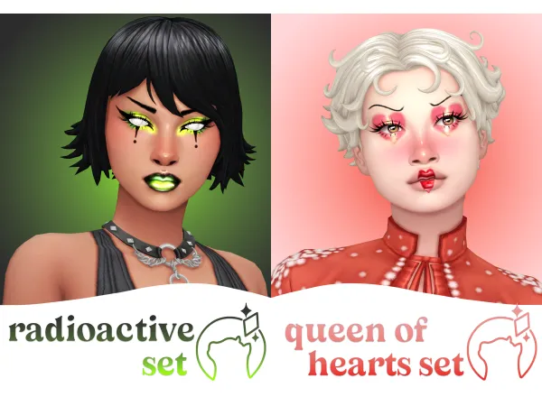 Maxis Match radioactive queen of hearts makeup sets by ikarisims - The Sims 4 Custom Content