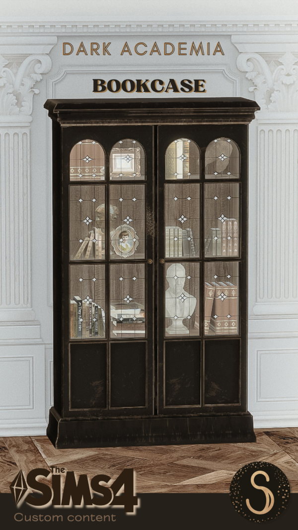 Alpha Sims4Luxury Dark Academia Bookcase by simsfinds - The Sims 4 Custom Content