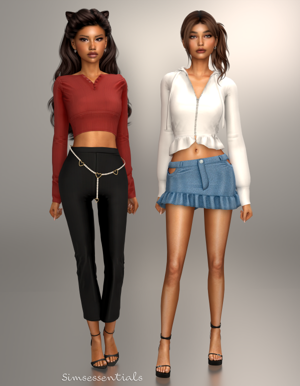 Alpha Nicoline Top Pants Zoe Hoodie Skirt by simsfinds - The Sims 4 Custom Content
