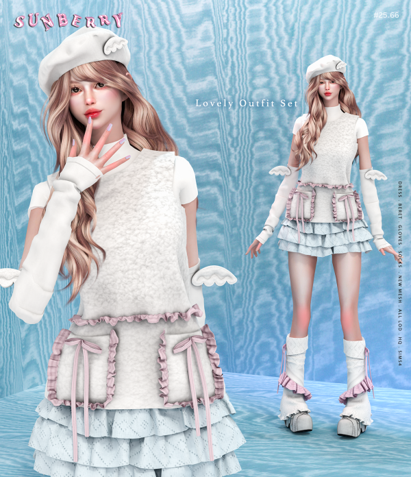 Alpha [SUNBERRY]2566_Lovely Outfit Set by simsfinds - The Sims 4 Custom Content