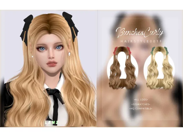 Alpha LAMZ Bunches Curly Hairstyles 001F by simsfinds - The Sims 4 Custom Content