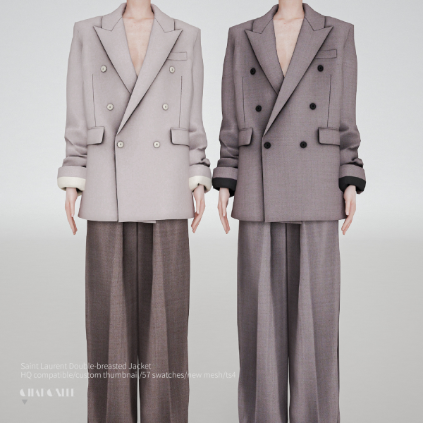 Alpha Saint Laurent Double breasted Jacket by simsfinds - The Sims 4 Custom Content