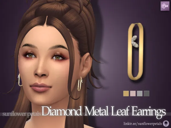 Mix Diamond Metal Leaf Earrings by sunflowerpetals - The Sims 4 Custom Content