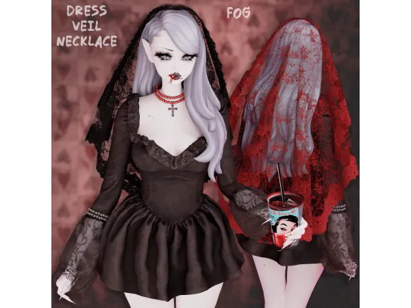 Mix Fog Dress veil and necklace by atomiclight - The Sims 4 Custom Content