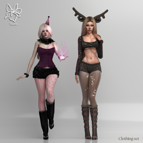 Alpha CIRCUS A HALLOWEEN COLLECTION CLOTHING SET by simsfinds - The Sims 4 Custom Content