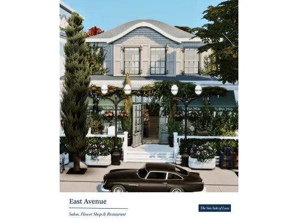 Maxis Match East Avenue Salon Flower Shop Restaurant Brindleton Bay by TheSimSideofLuca - The Sims 4 Custom Content