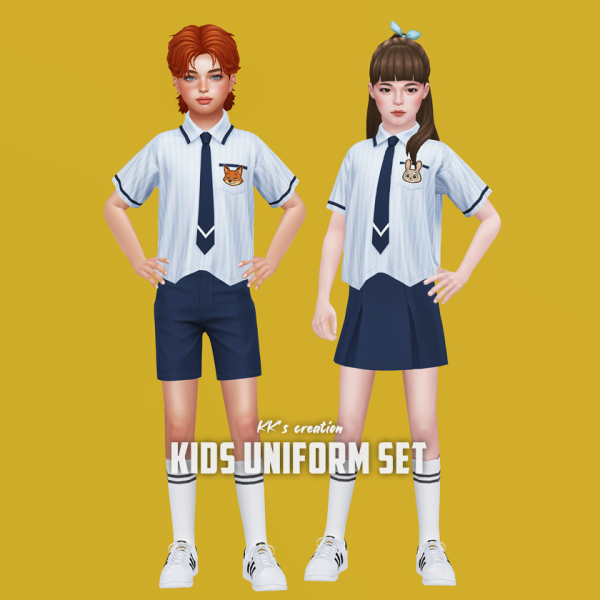 Alpha [KK] Kids uniform set by simsfinds - The Sims 4 custom content