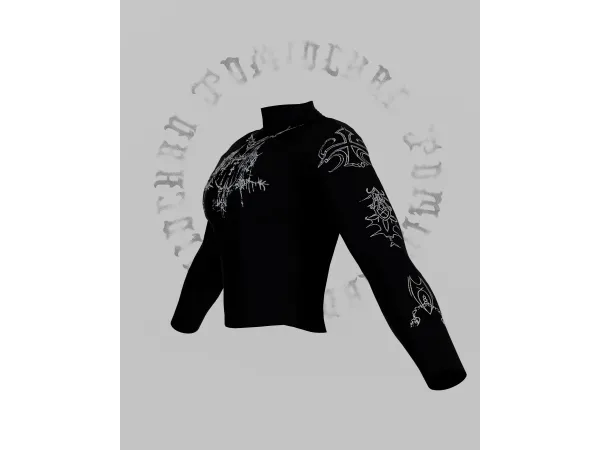 Alpha Gothic Print Crop Top by xxtaozhi_99xx - The Sims 4 Custom Content