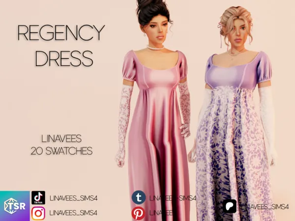 Alpha RYLIE REGENCY DRESS by linavees - The Sims 4 Custom Content