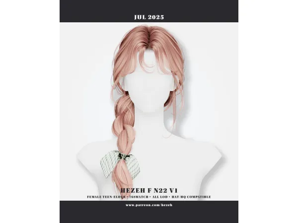 Alpha [Hezeh]FHair_No22 V1 - The Sims 4 Custom Content