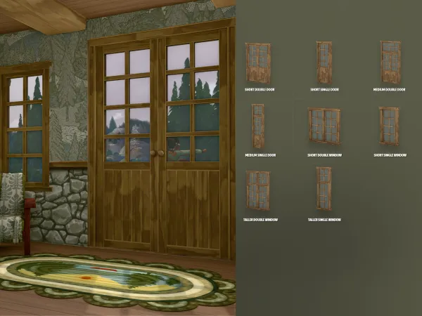 Mix Log Cabin Windows Doors by modcollective - The Sims 4 Custom Content