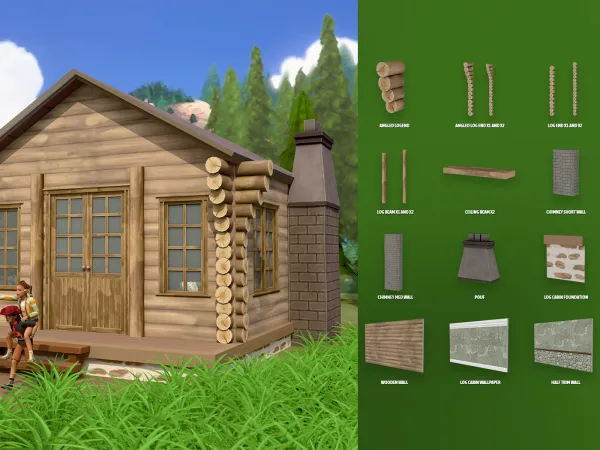 Alpha Log Cabin Build Decor Set - The Sims 4 Custom Content