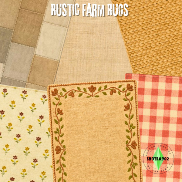 Alpha Rustic Farm Rugs Natural Woven Vintage Patterns by simsfinds - The Sims 4 Custom Content