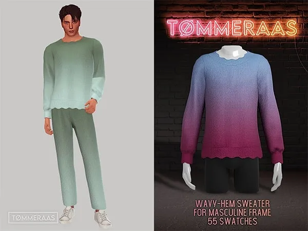 Mix Tu00d8MMERAAS Wavy Hem Sweater for Masculine Frame - The Sims 4 Custom Content