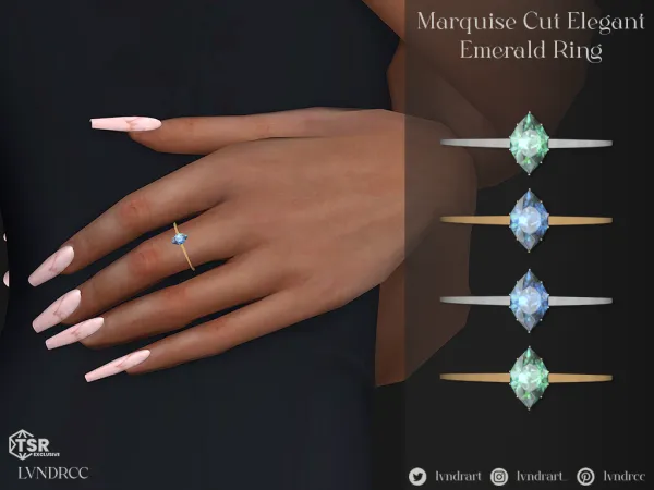 Alpha Marquise Cut Elegant Emerald Ring by lvndrcc - The Sims 4 Custom Content