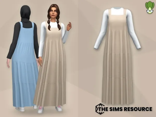 Maxis Match Modest Wear Tiered Long Skirt Overall With Long Sleeve Shirt (12) - The Sims 4 Custom Content