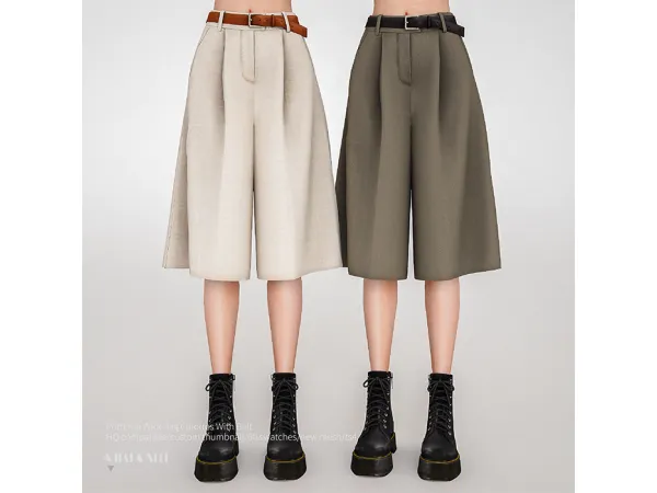 Alpha Porterna Wide leg Culottes With Belt by charonlee - The Sims 4 Custom Content