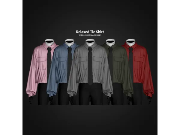 Alpha Relaxed Tie Shirt by gorillax3 - The Sims 4 Custom Content