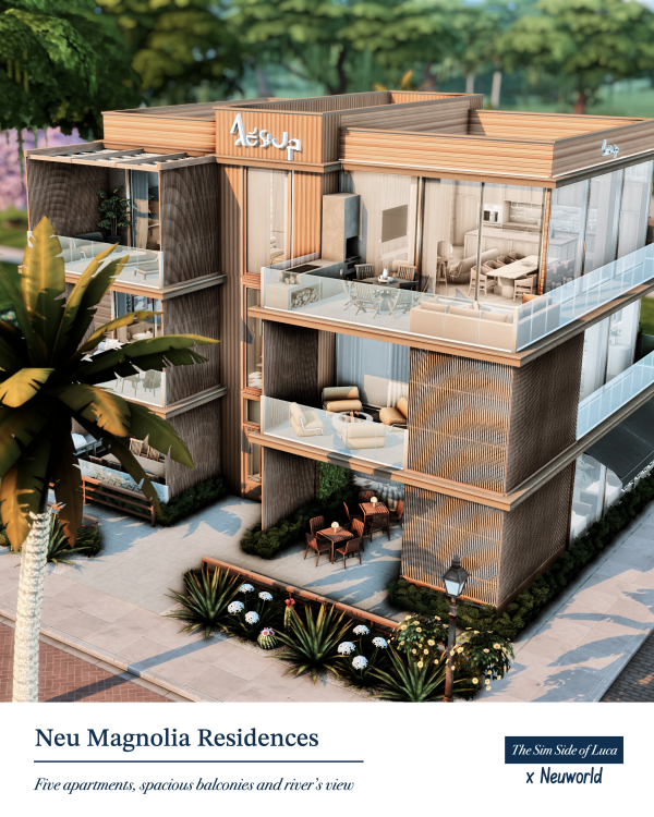 Maxis Match Neu Magnolia Residences NeuWorld x TheSimSideOfLuca by simsfinds - The Sims 4 Custom Content