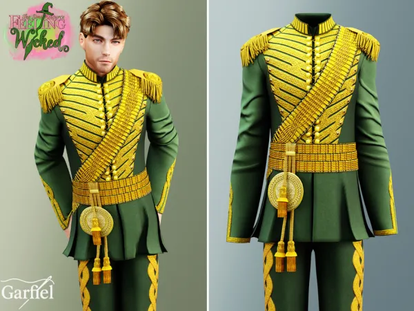 Alpha Adult Regal green and gold uniform inspired by Fiyero by Garfiel - The Sims 4 Custom Content