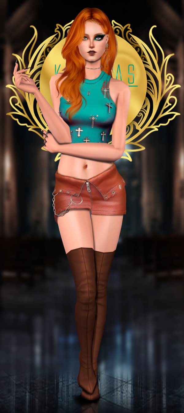 Kurimas 4t2 Belaloallure Shanna Cross Tank Top and Skirt by simsfinds - The Sims 2 Custom Content