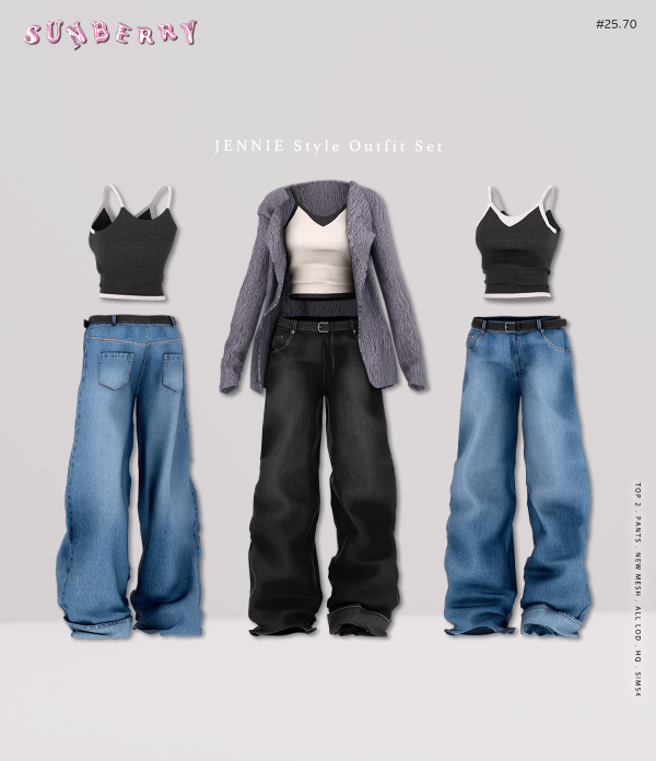 Alpha [SUNBERRY]2570_JENNIE Style Outfit Set by simsfinds - The Sims 4 Custom Content