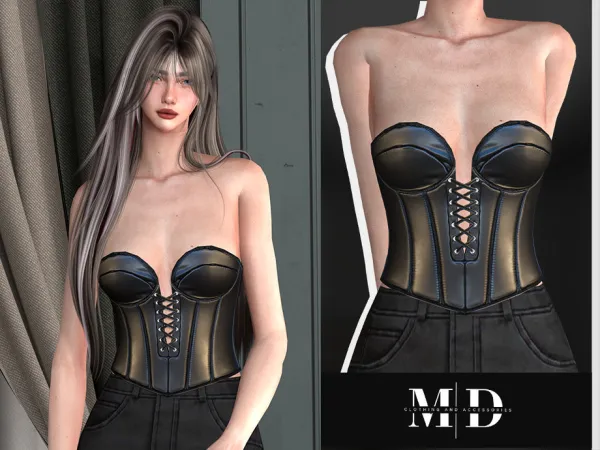 Alpha leather lace up corset top na02 by mydarling20 - The Sims 4 Custom Content