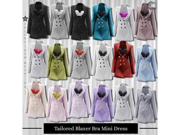 Alpha Tailored Blazer Bra Mini Dress - The Sims 4 Custom Content