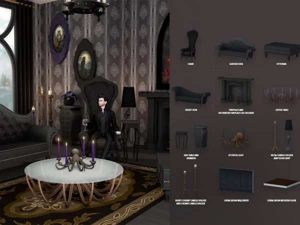 Alpha Midnight Manor Living Room - The Sims 4 Custom Content