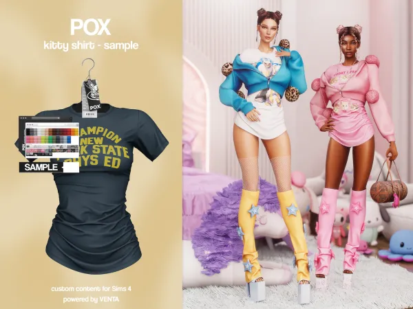 Alpha POX Kitty Shirt (Sample) - The Sims 4 Custom Content