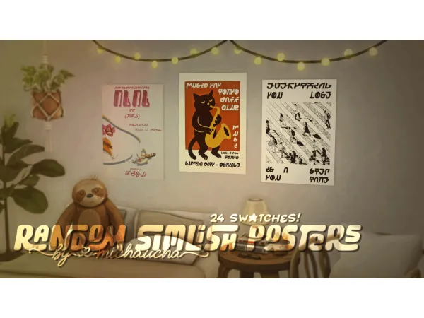 Mix random simlish posters by michauchau - The Sims 4 Custom Content