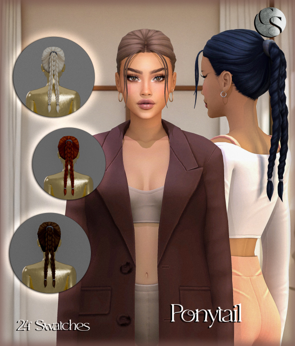 Maxis Match [CAMUFLAJE] Pilates Edit Collection Ponytail Braids by simsfinds - The Sims 4 Custom Content