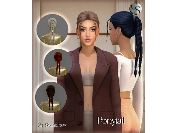 Maxis Match [CAMUFLAJE] Pilates Edit Collection Ponytail Braids - The Sims 4 Custom Content