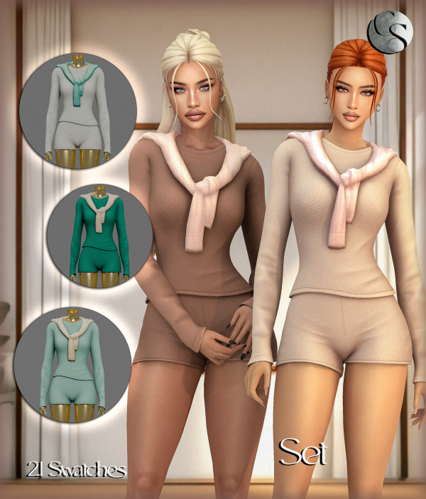 Mix [CAMUFLAJE] Pilates Edit Collection Set Sweater Over Shoulders by simsfinds - The Sims 4 Custom Content