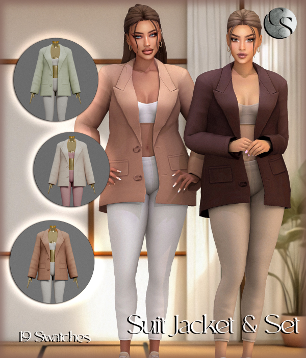 Mix [CAMUFLAJE] Pilates Edit Collection Suit Jacket Set by simsfinds - The Sims 4 Custom Content