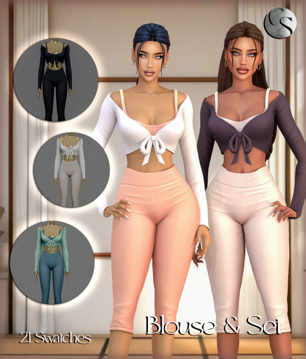 Mix [CAMUFLAJE] Pilates Edit Collection Blouse Set by simsfinds - The Sims 4 Custom Content