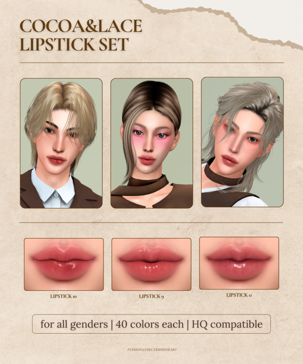 Maxis Match ohmyheart CocoaLace Lipstick Set by ohmyheart - The Sims 4 Custom Content