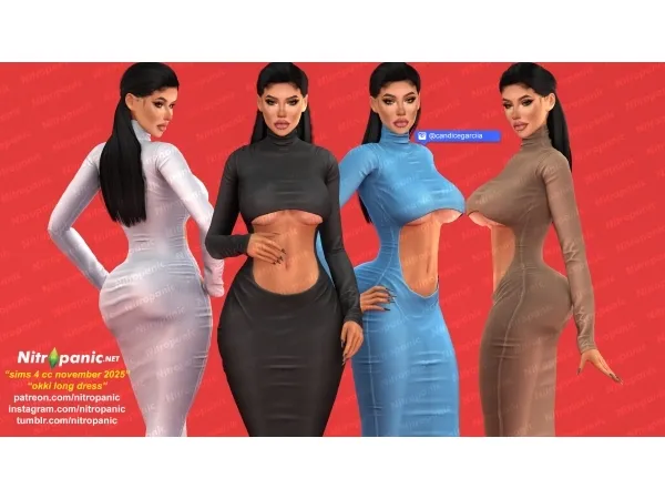 Alpha Nitropanic_Okki Long Dress by nitropanic - The Sims 4 Custom Content